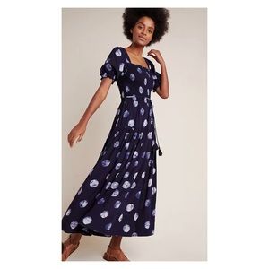 NWOT Anthropologie The Odell’s Alice Smocked Maxi Dress in Navy  Size Small
